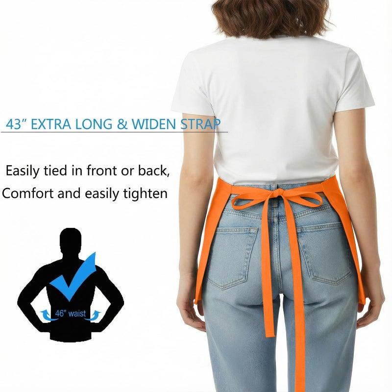 BOHARERS Waist Apron with 3 Pockets - Orange Waitress Waiter Server Short Apron - Image 4